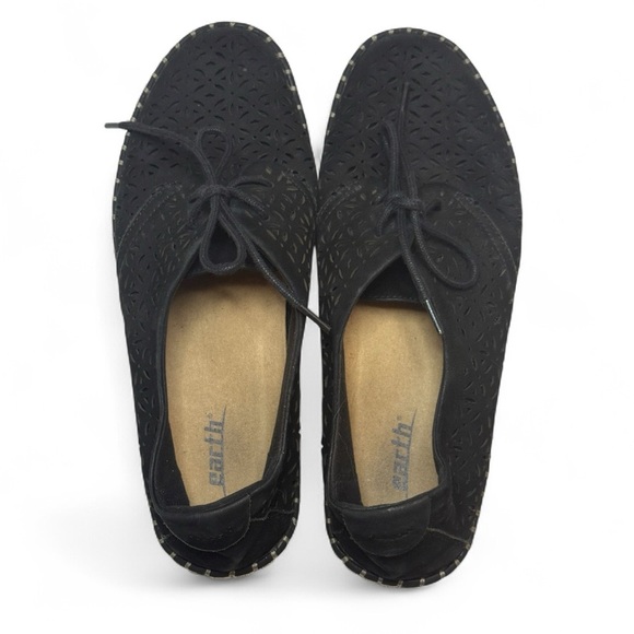 Earth Pax Oxfords Sneakers Shoes Black Perforated Suede Casual Lace Up Size 9 - Picture 6 of 9
